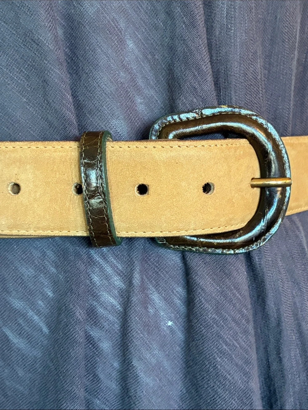 Harken Leather Belt, Women's M, Tan suede with Dark brown Buckle/keeper euc